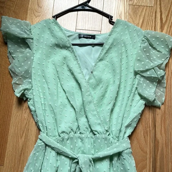 NWOT Bohemian Wrap V Neck Ruffle Cap Sleeveless Belt A-Line Midi Sun Dress - Picture 4 of 5